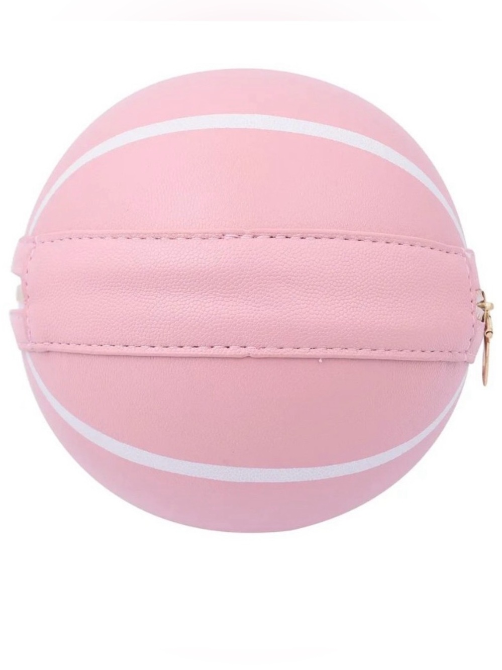 NEW Pink Faux Leather Basketball Crossbody Bag w Double Handle Drop & Gold Chain - Picture 5 of 16